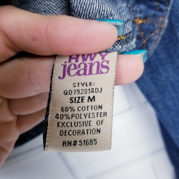 Womens Button Up Jean Jacket Sz M Med Wash Biker Moto Long Sleeve Highway Jeans - Picture 8 of 8